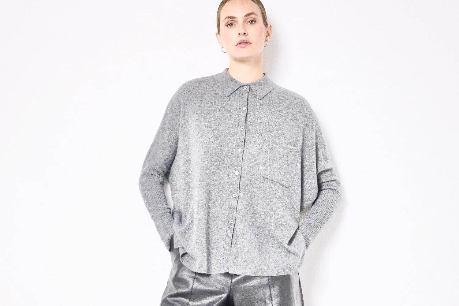 NOTSHY Cashmere Hemd "ANDREA" gris chiné claire