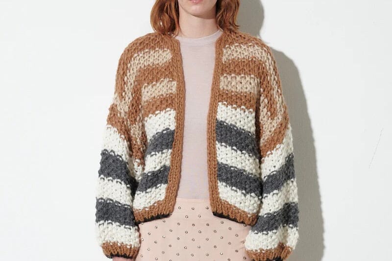 MAIAMI Chunky Alpaca Pearl Pattern Bomber stripe