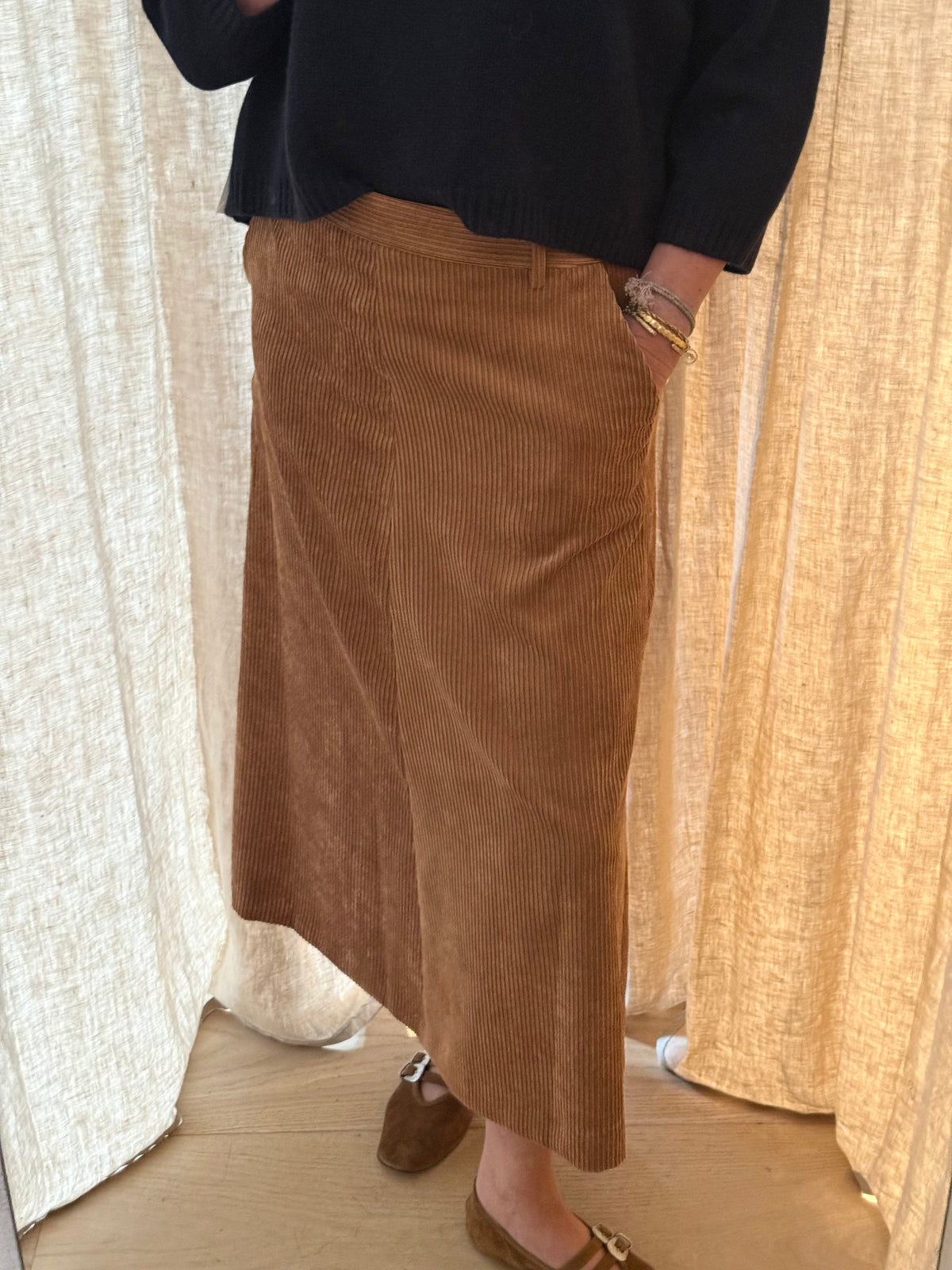 VIA MASINI Velourcord Jupe "GRAZIA" cognac