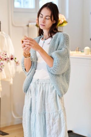 MAIAMI Kurzarm Cardigan "ALPACA" steel green