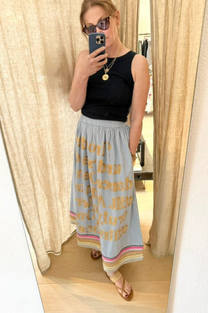KARIEN BELLE Midi Skirt "POETRY" light gray/blue