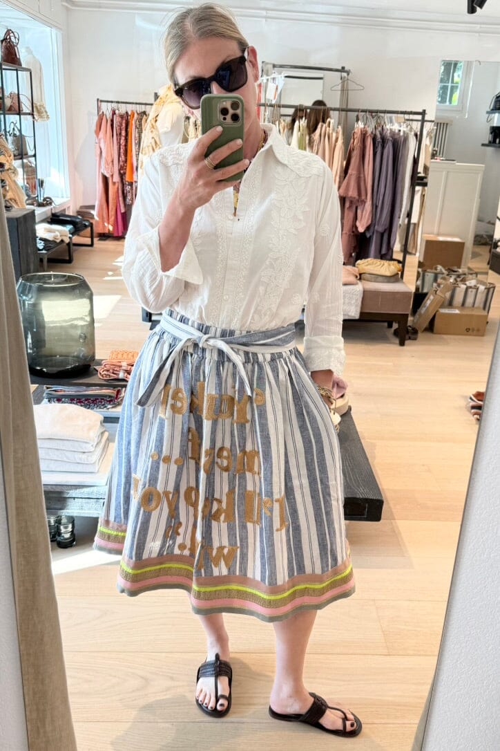 KARIEN BELLE Midi Skirt "POETRY" stripe blue (C)