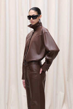 HAIKURE Leder Hemd "BELTY" choco