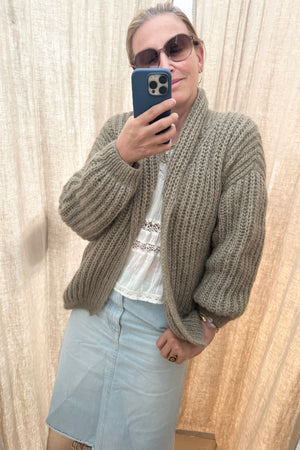 MAIAMI Shaggy Chunky Alpaca Shawl Cardigan soft olive