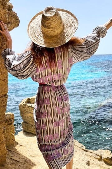 KARIEN BELLE Kimono Kleid "POETRY" stripe beige