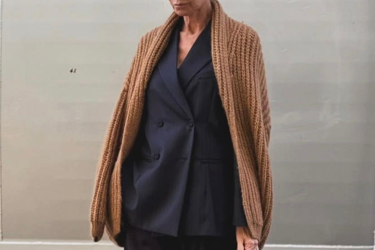 MAIAMI Shaggy Chunky Alpaca Shawl Cardigan fudge