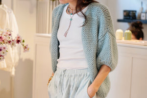 MAIAMI Kurzarm Cardigan "ALPACA" steel green