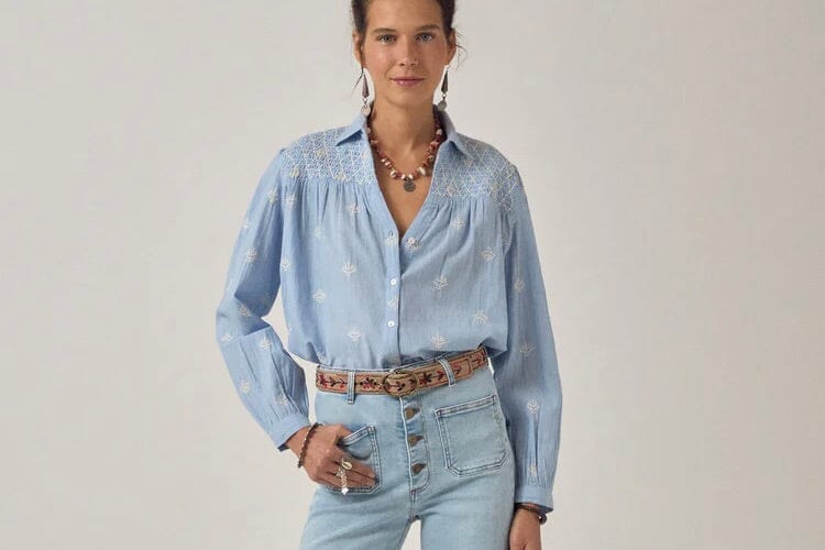 MAISON HOTEL Baumwollbluse "JAMES" sky blue