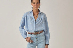 MAISON HOTEL Baumwollbluse "JAMES" sky blue