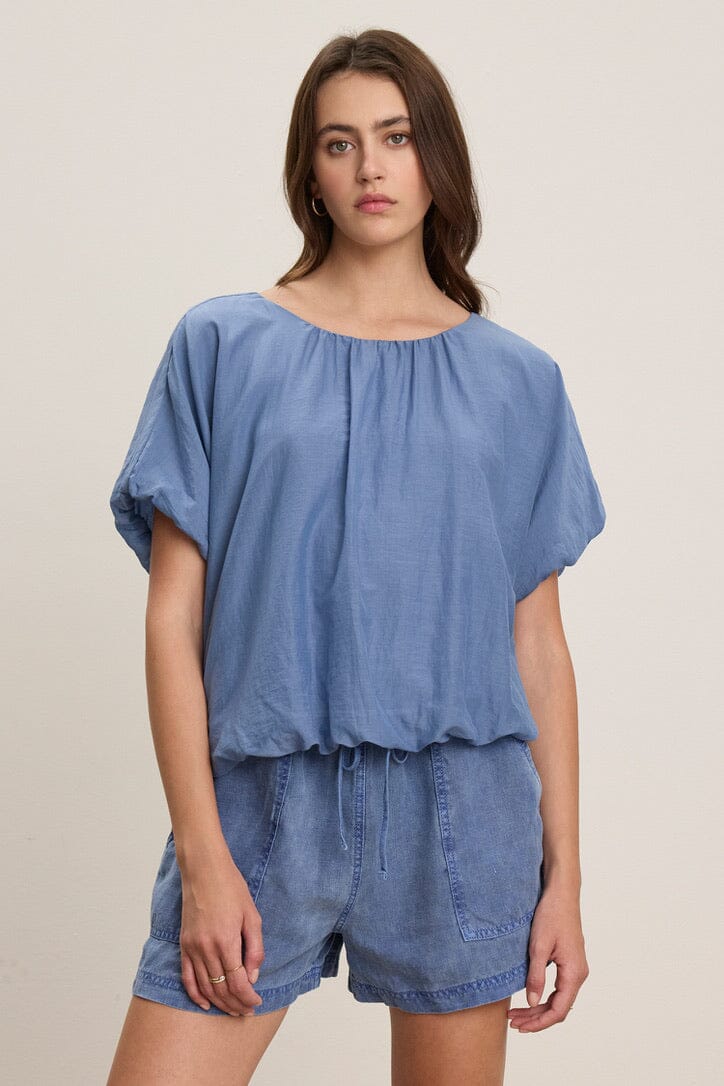 VELVET Baumwoll/Seidenbluse "VITTA" azzura (C)