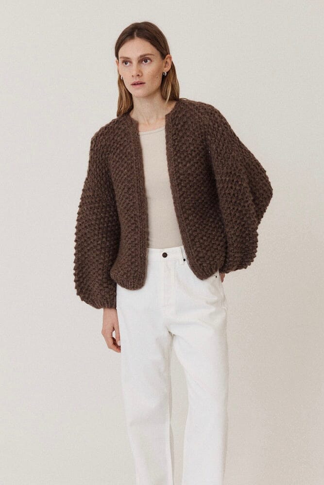 MAIAMI Alpaca Pearl Pattern Bomber Cardigan brown