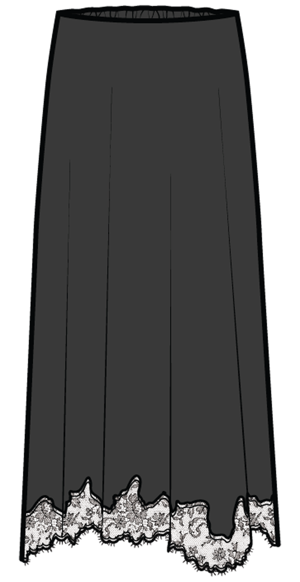 VELVET verwaschener Seidenjupe "KRISTIN" mit Lace schwarz