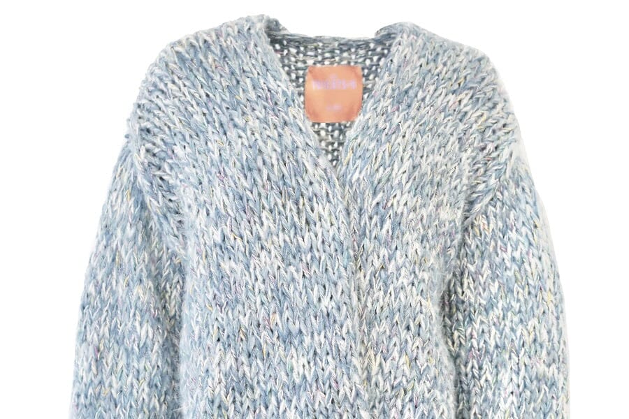TRICOT D'O handgestrickter Cardigan hellblau chiné