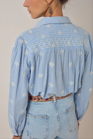 MAISON HOTEL Baumwollbluse "JAMES" sky blue