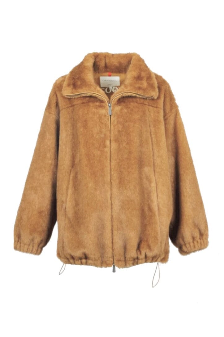 OAKWOOD Fake Fur Jacket "BE GOOD TO" cognac