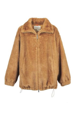 OAKWOOD Fake Fur Jacket "BE GOOD TO" cognac