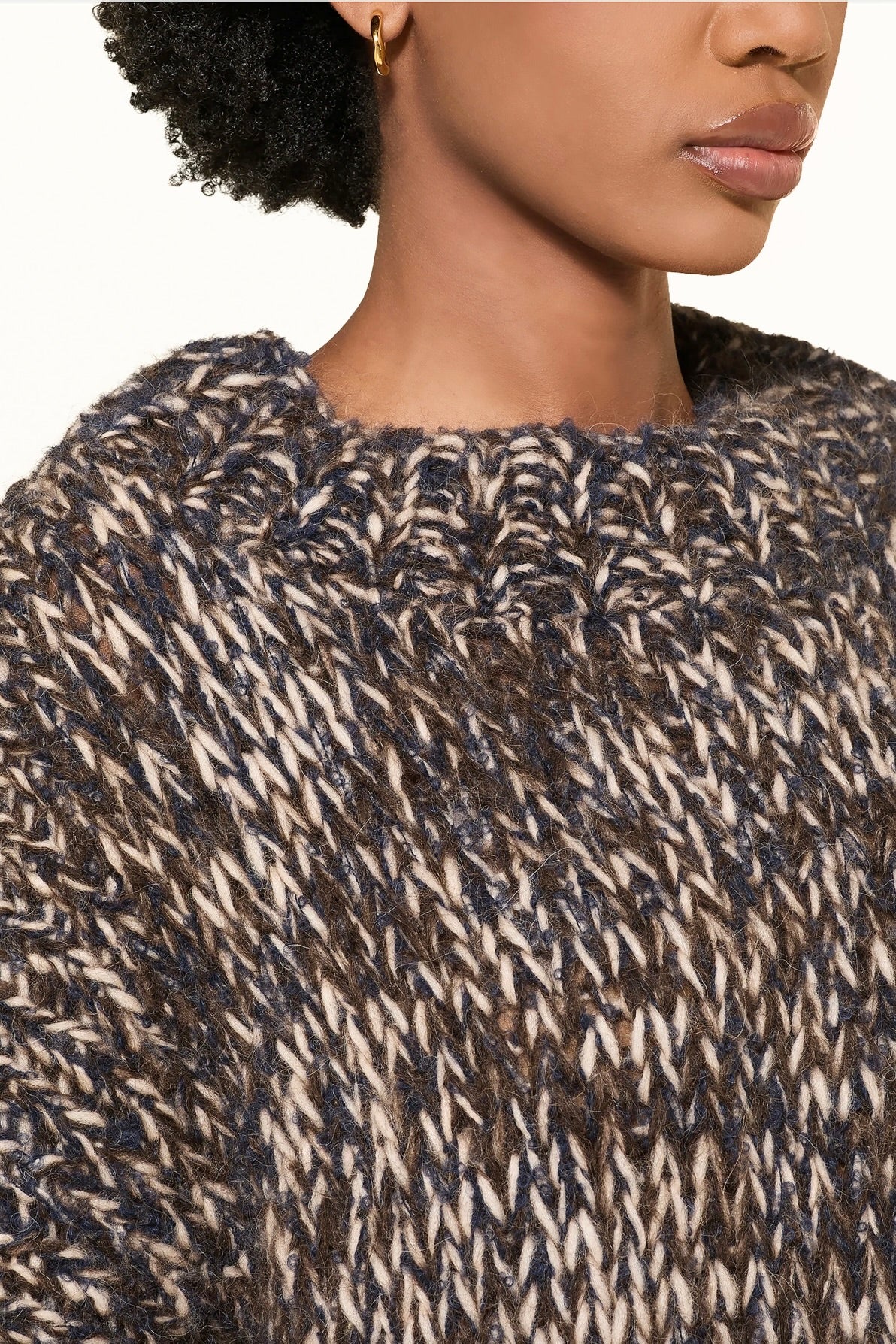 MAIAMI Alpaca Handstrickpullover brown/navy mélange