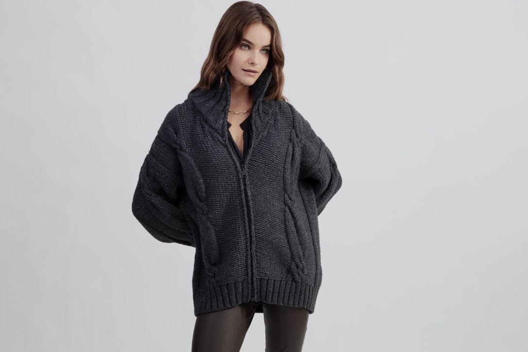 VIA MASINI Strickjacke "Zip" antracite