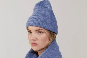 Wool Beanie "Washed Denim " von LE BONNET