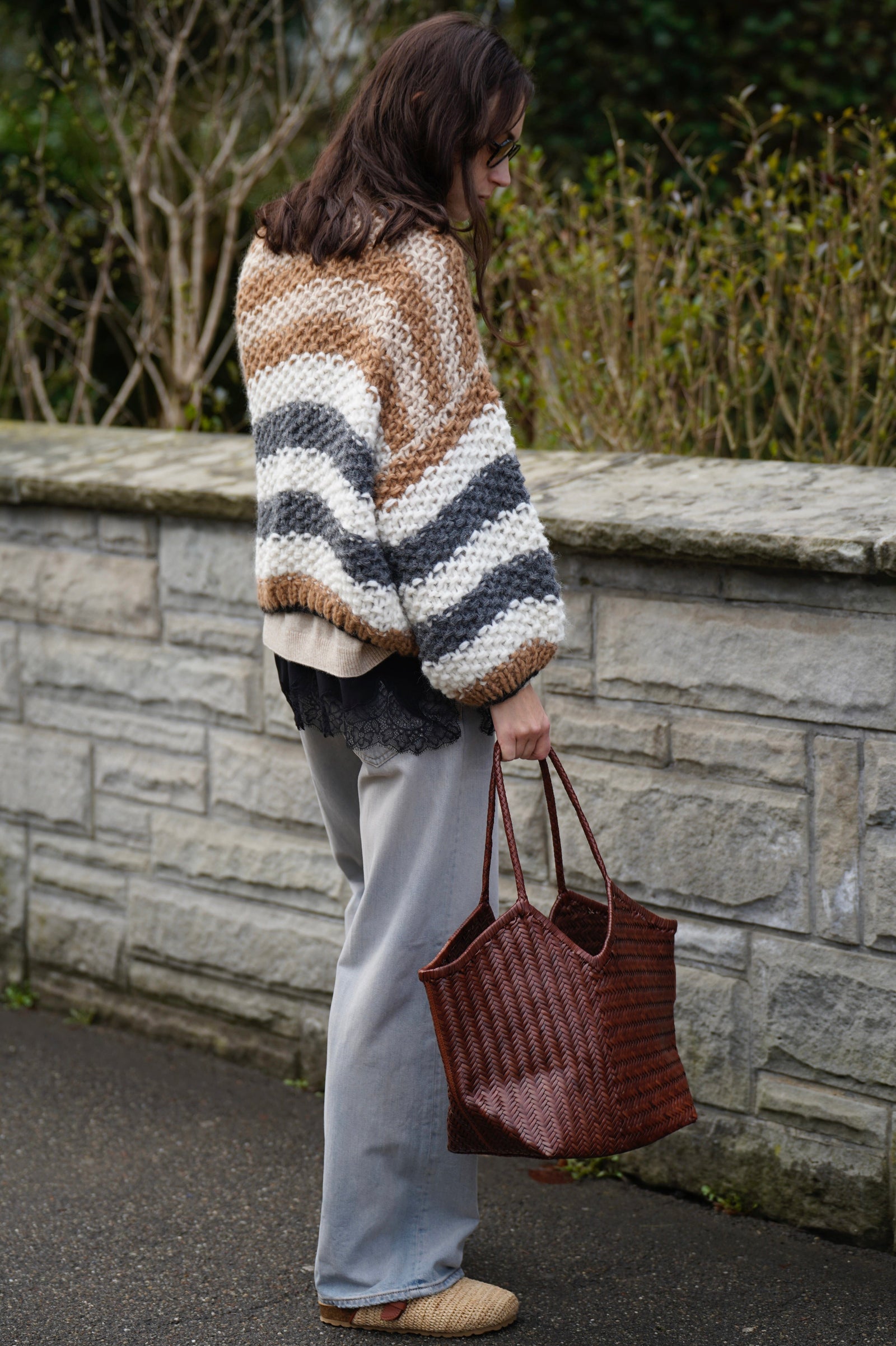 MAIAMI Chunky Alpaca Pearl Pattern Bomber stripe