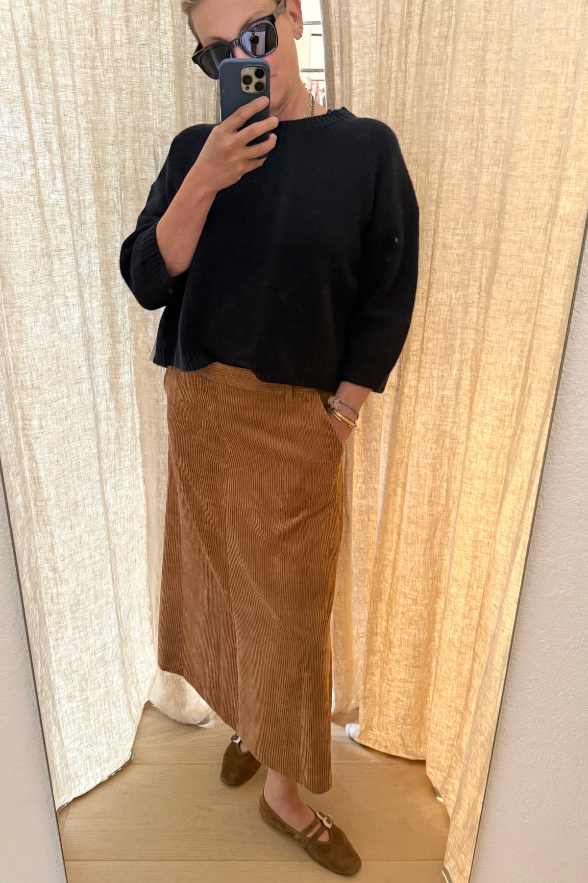VIA MASINI Velourcord Jupe "GRAZIA" cognac