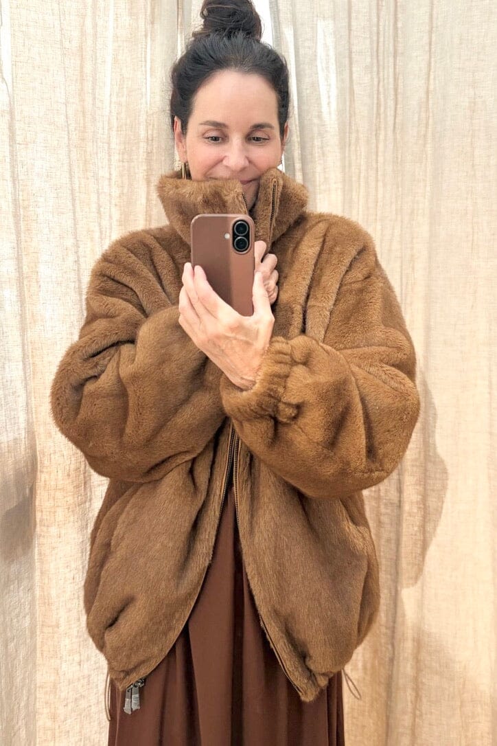 OAKWOOD Fake Fur Jacket "BE GOOD TO" cognac