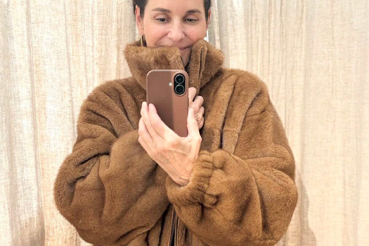 OAKWOOD Fake Fur Jacket "BE GOOD TO" cognac