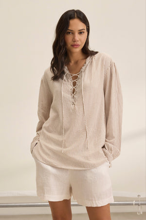 VELVET BY CLEO WADE "DEARA07" oatmeal stripe