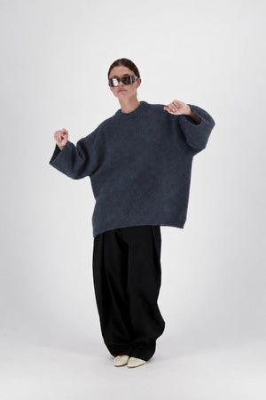 I LOVE MR MITTENS Chunky Wool "NAOMI" Sweater dark navy méliert