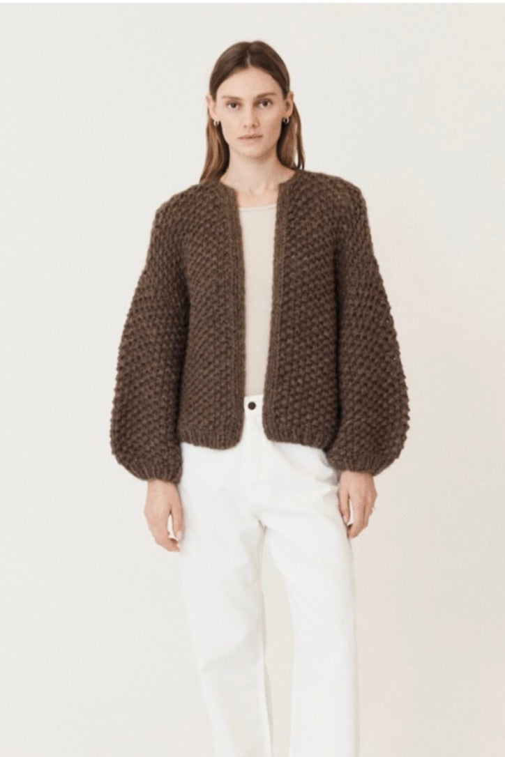 MAIAMI Alpaca Pearl Pattern Bomber Cardigan brown