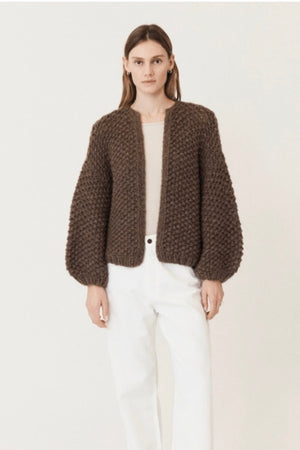 MAIAMI Alpaca Pearl Pattern Bomber Cardigan brown
