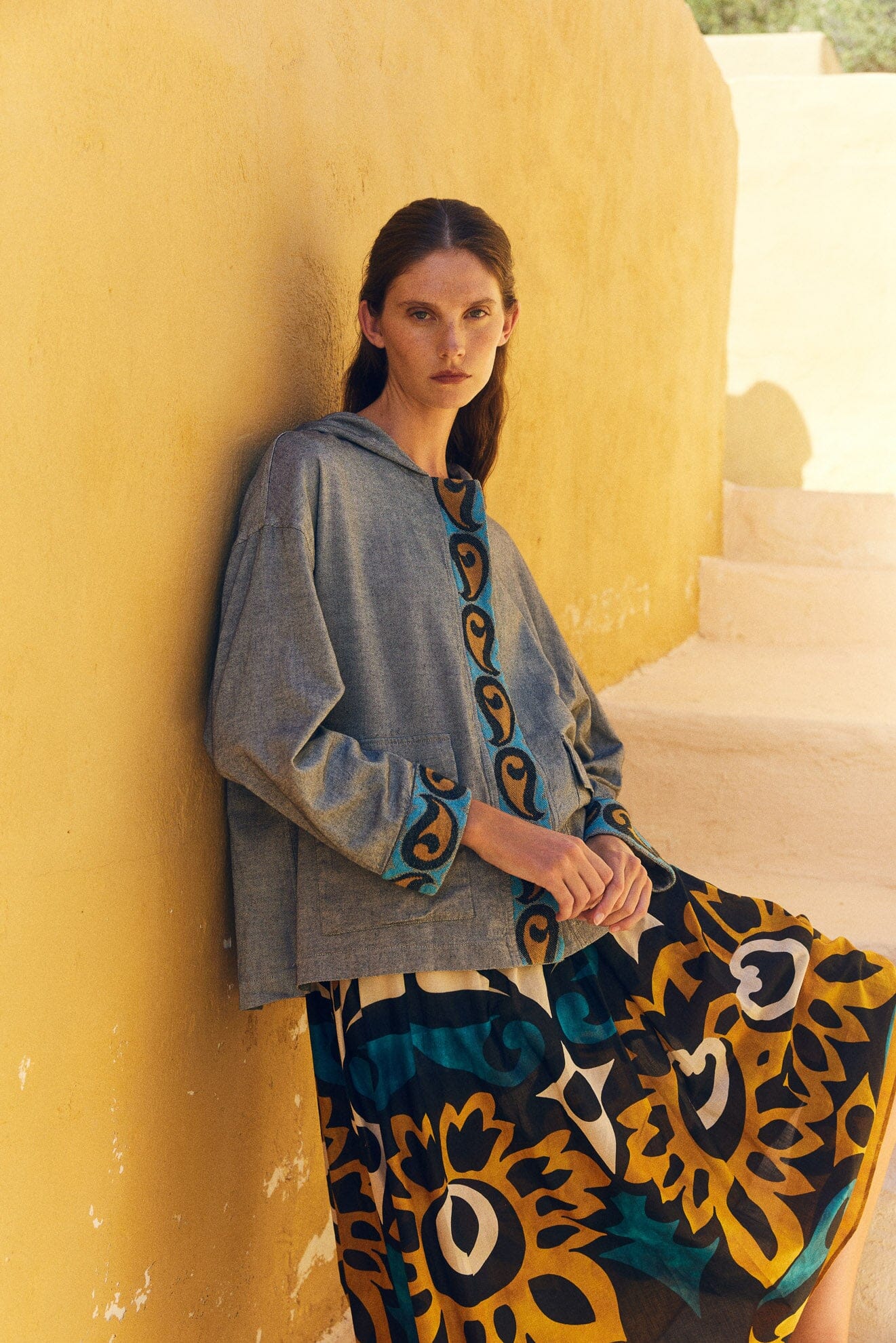 DEVOTION Baumwolljupe "HAPPINESS" blue/camel