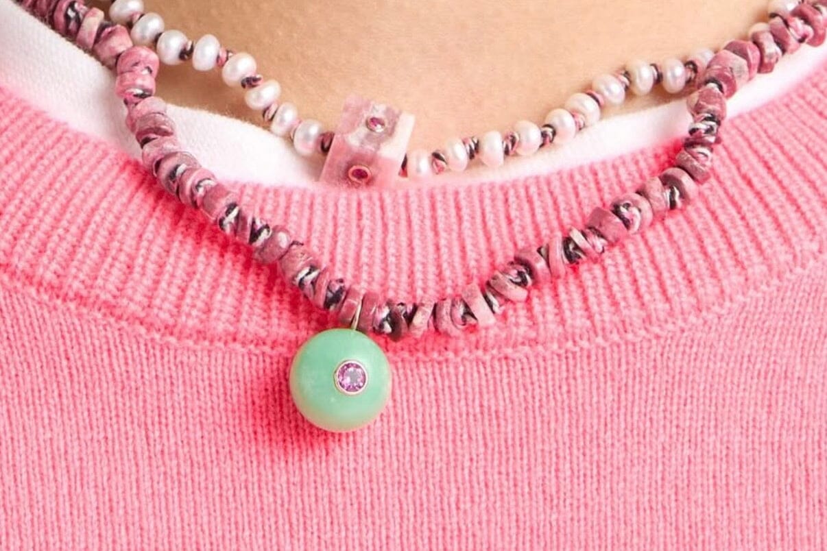 TAMARA TAICHMANN Rhodonite - Steinkette "Amazonite" altrosa