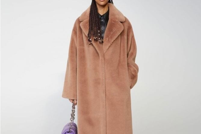 STAND STUDIO Fake Fur Mantel camel - Gr. XS/S