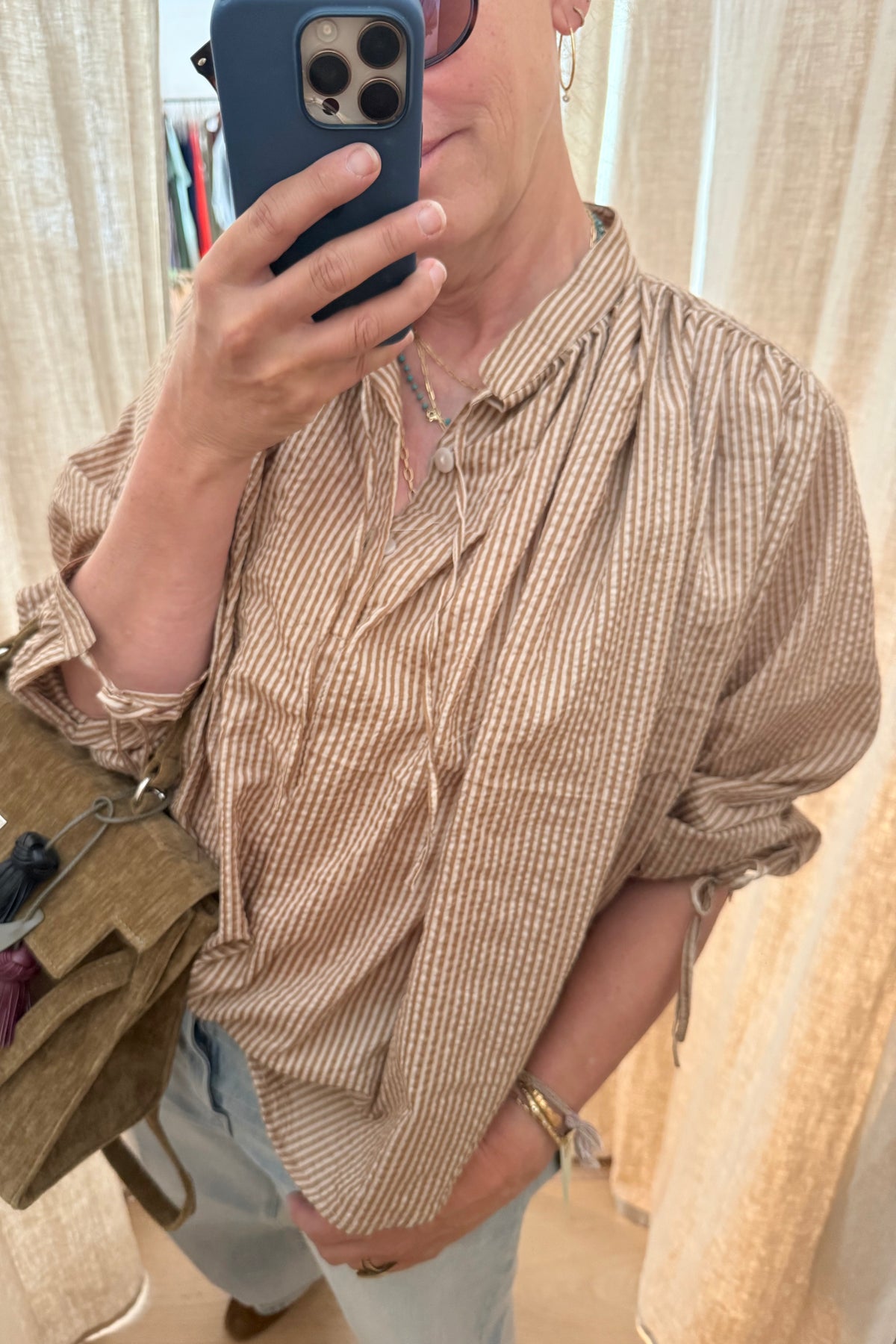 CLARAMONTE Baumwollbluse "NAILA" camel stripe