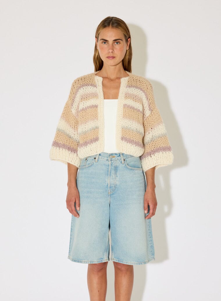 MAIAMI Alpaca Mixed Stripes Cardigan creme/beige