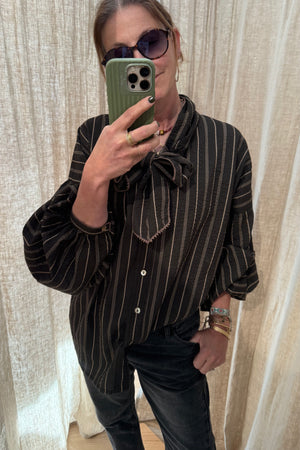 CLARAMONTE Baumwollbluse "Delice" Lavaliere chocolat