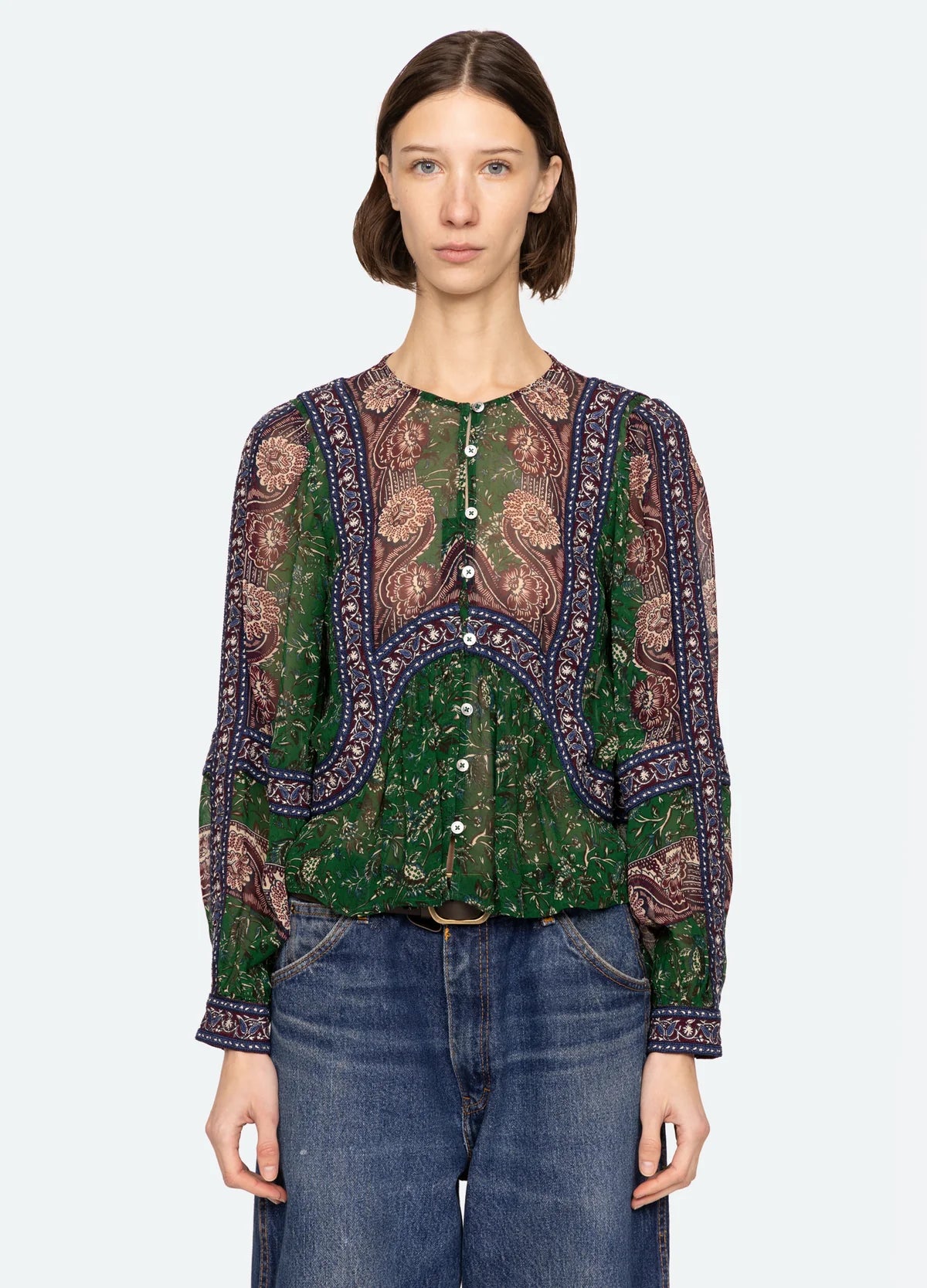 SEA NEW YORK Seidenbluse "MELBA" grün multi