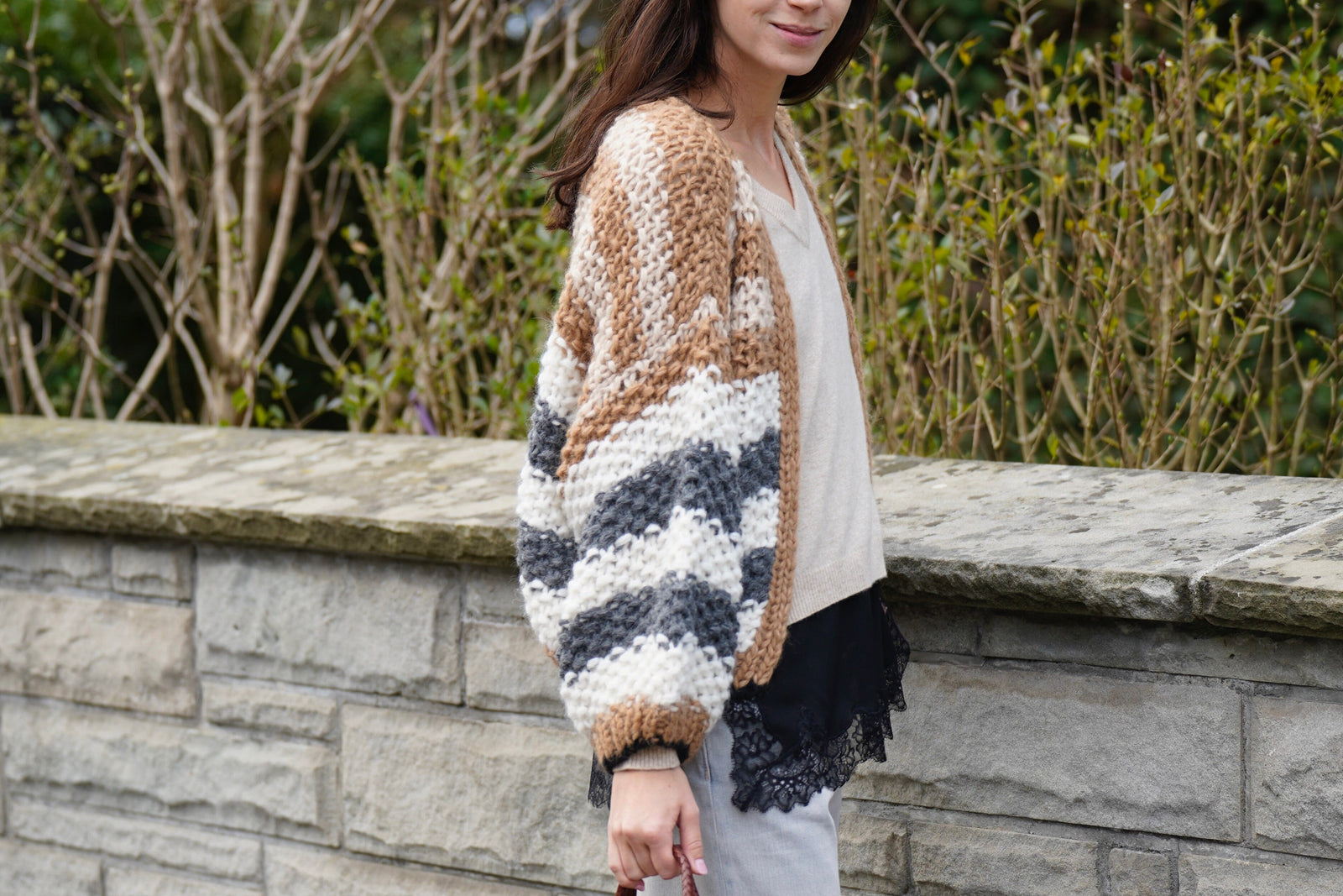 MAIAMI Chunky Alpaca Pearl Pattern Bomber stripe