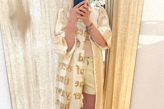 KARIEN BELLE Kimono Kleid "POETRY" stripe beige