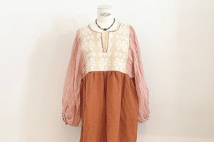NINA LEUCA Baumwoll/Leinenkleid "ESTELLE" ocre