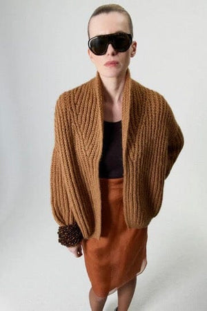 MAIAMI Shaggy Chunky Alpaca Shawl Cardigan fudge