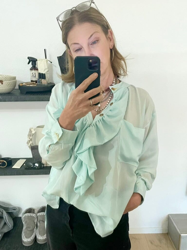 YVONNE S FRILL silk blouse "UNI" spearmint