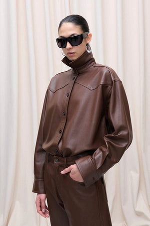 HAIKURE Leder Hemd "BELTY" choco