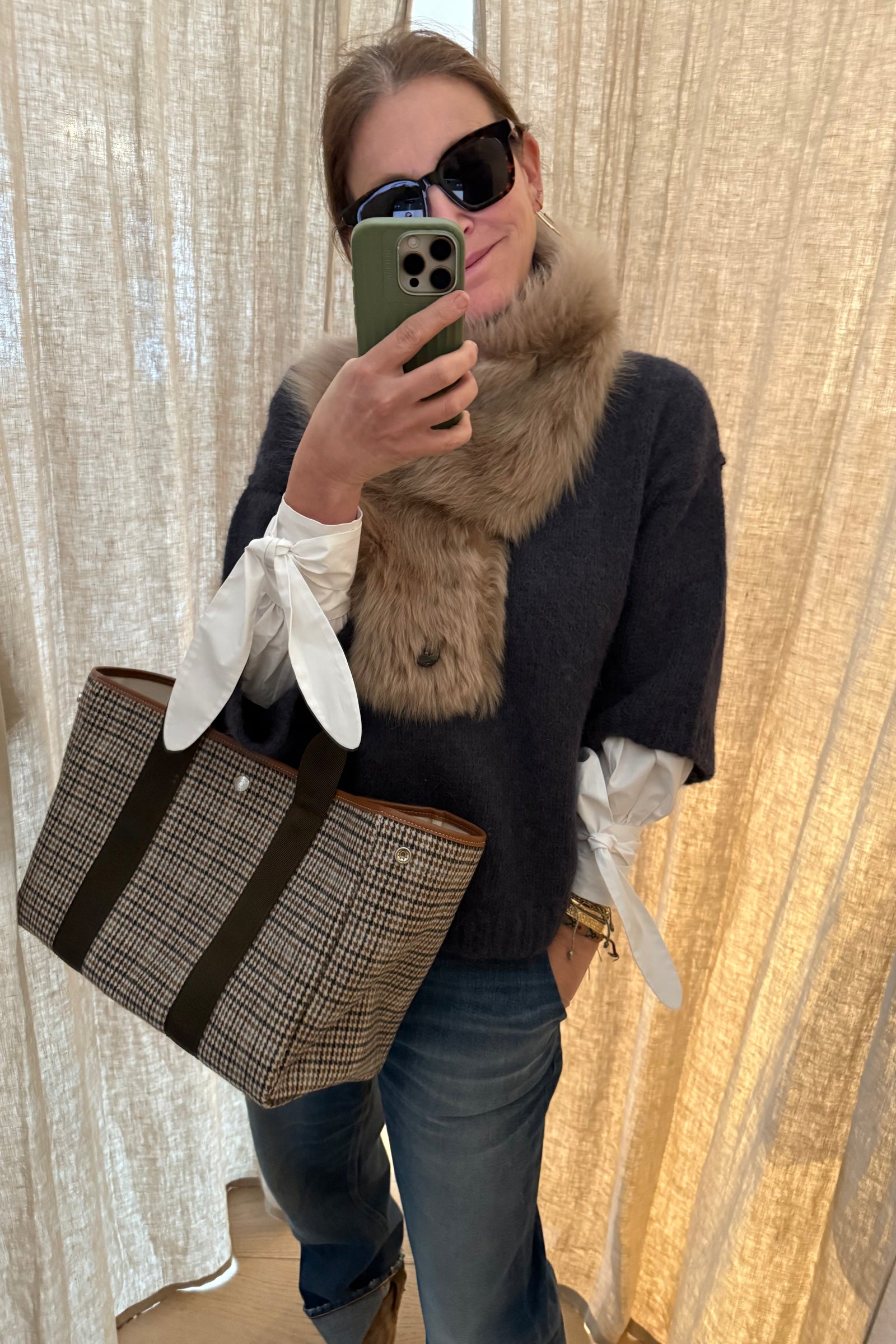 Flanneltasche "Traversée" medium camel check