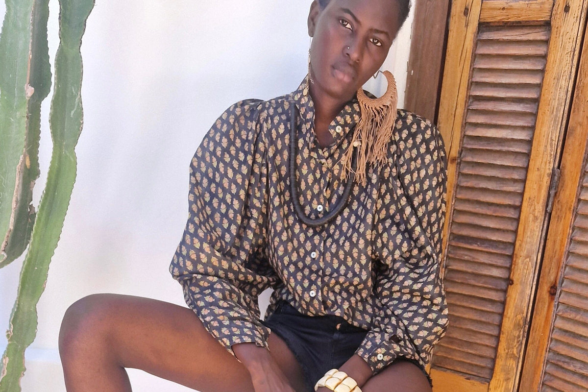 CLARAMONTE Baumwollbluse "Klaus" black flower