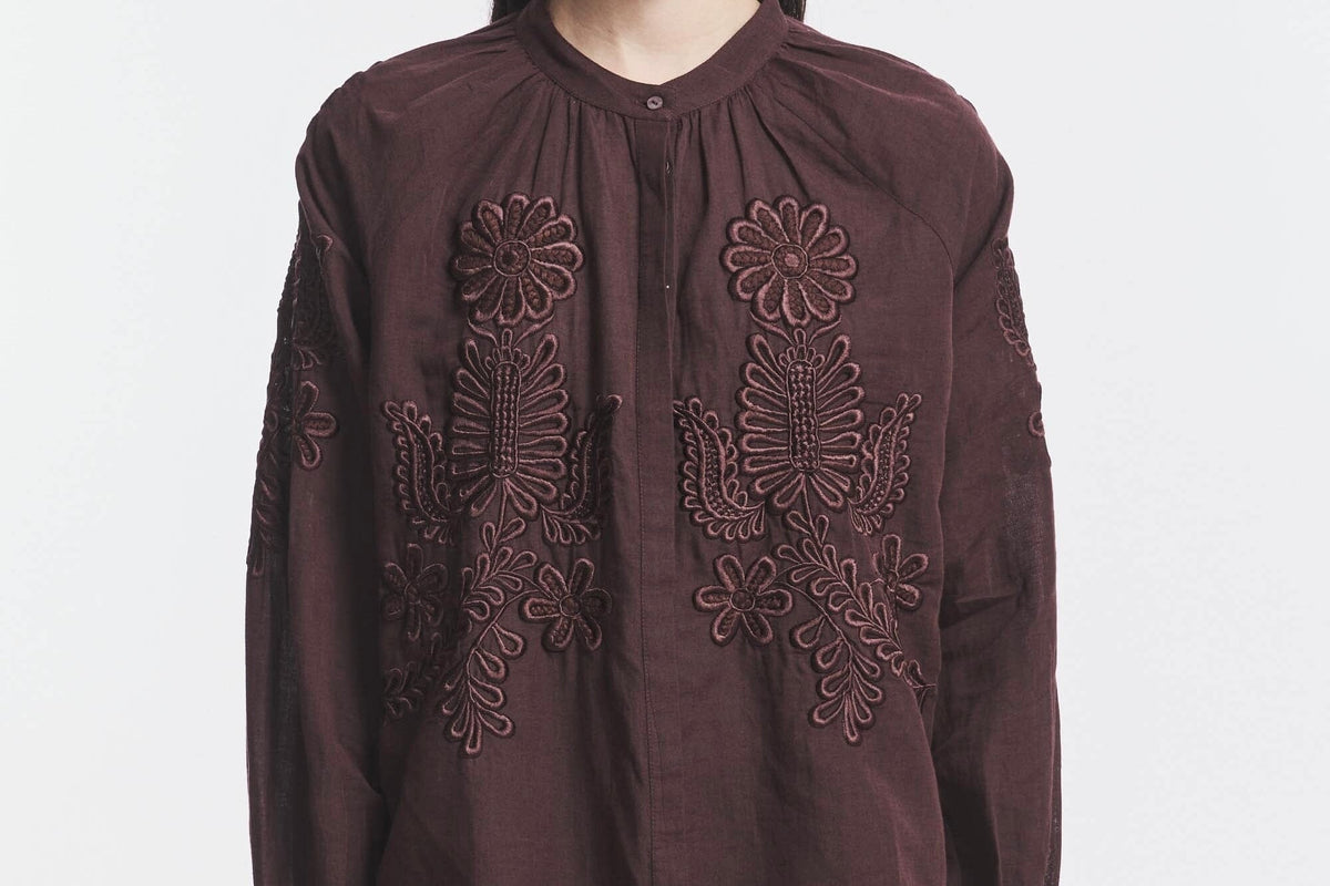 ANTIK BATIK Baumwollmixbluse "Marta" dark brown