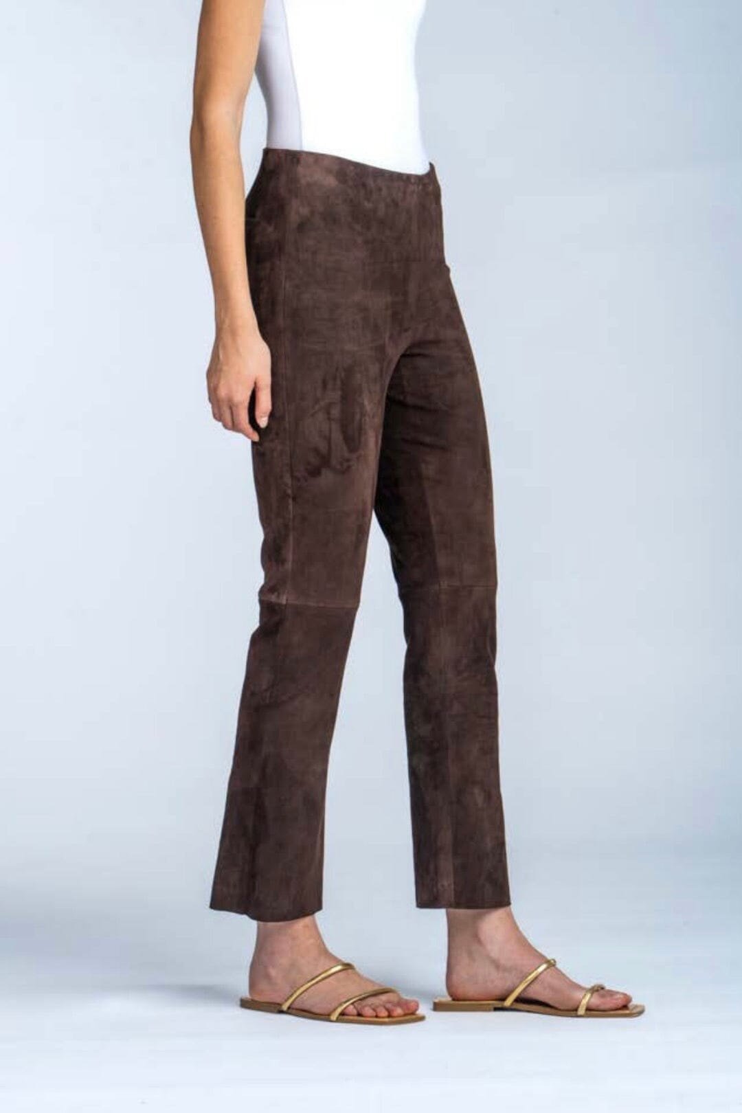 VIA MASINI Stretch - Leather leggings cropped chocolat