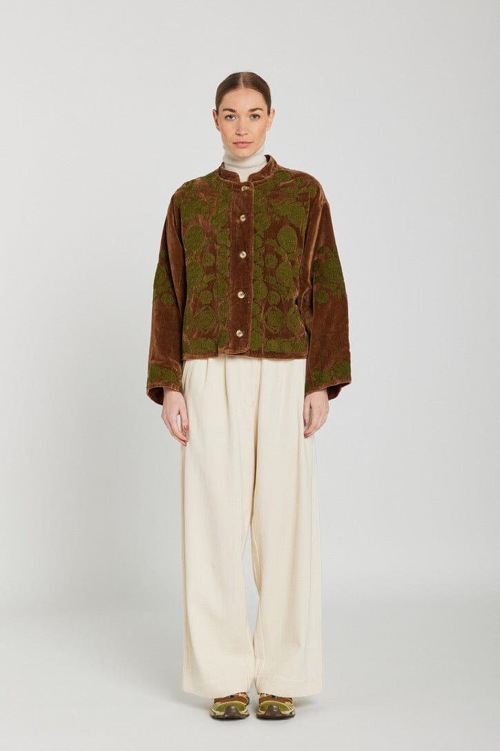 V.DE.VINSTER Velvetjacke "CORALY" olive bestickt