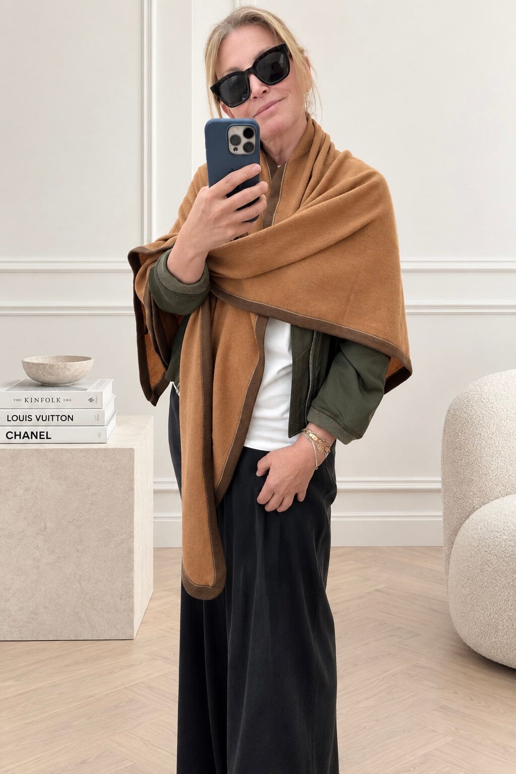 Choice by Réjane Rosenberger Cashmere Poncho ohne Fransen burnt orange